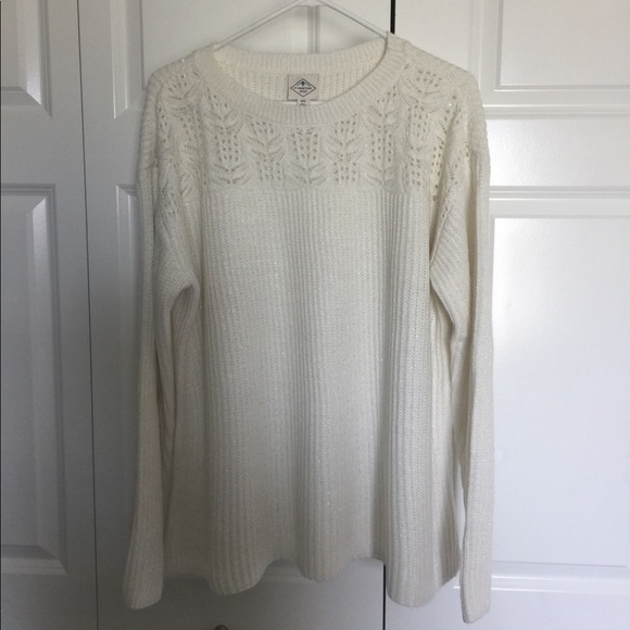 St. John's Bay Grey Crotchet Thick Knit Sweater, Women's Petite Large main image 1